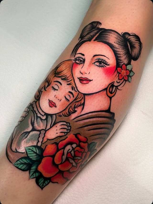 tatuaje madre con hija estilo tradicional japonés a color